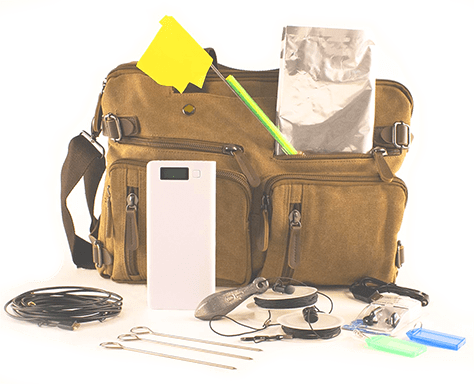 An image of our GoBag stuffed with accessories